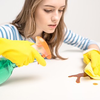 Woman removing stain